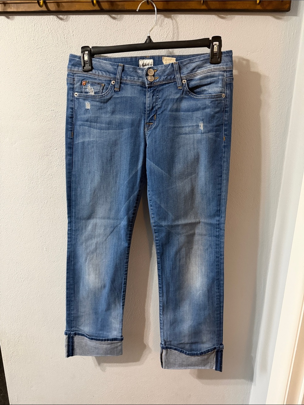Women's Hudson Ginny Crop Straight w/ Cuff Mid Blue Cropped Jeans